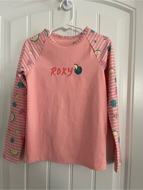 Roxy Girls' Teenie Wakini Pink Long-Sleeve Rash Guard - Watermelon Print